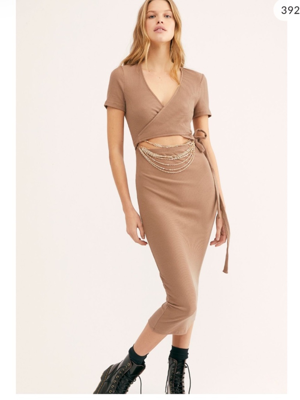 Vroom vroom Taupe Ribbed Wrap Midi Dress